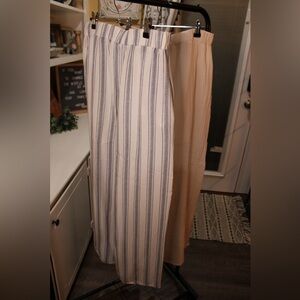 Boutique Linen Blend Wide Leg Pants Bundle – Striped & Cream